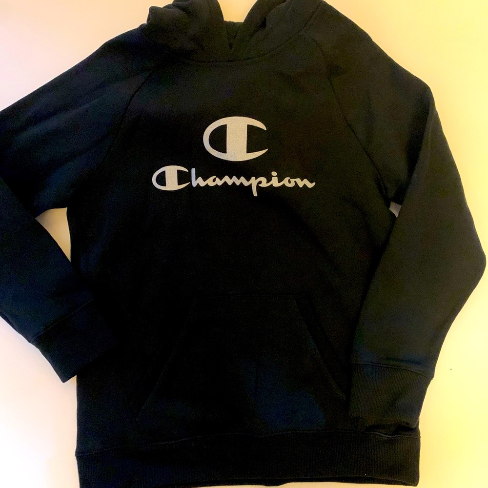 Champion Kids L Sweatshirt black silver fluorescent, shimmer lettering NWT
